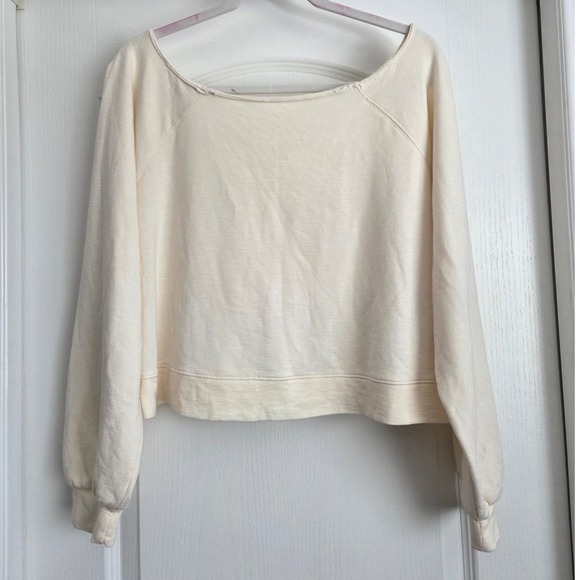 Anthropologie Daily Practice Cream Wide Neck Cropped Soft Sweatshirt Sz M‎ - Picture 1 of 5